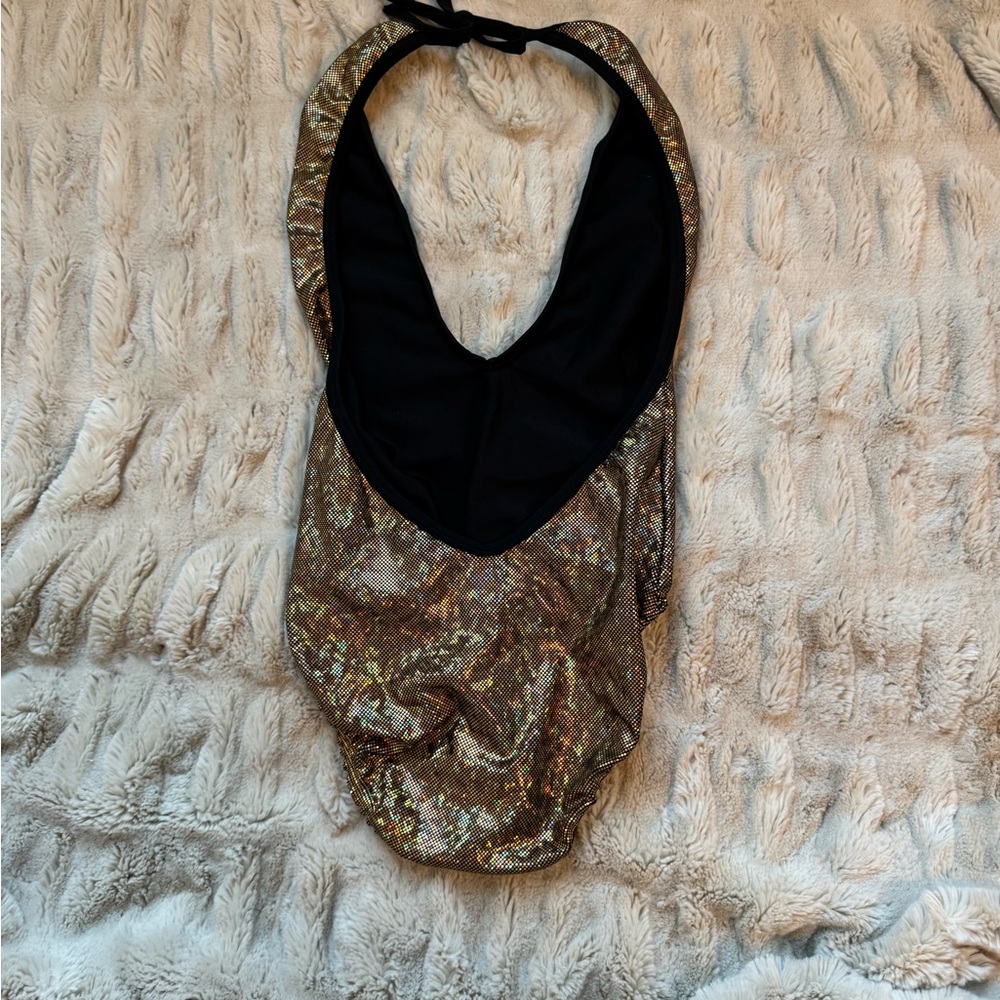 Shimmering Gold Halter rave Mi Gente festival bodysuit - Picture 3 of 3
